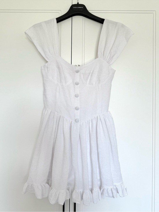 MOMOSHERO Dresses & Skirts - White Ruffle-Hem Mini Dress with Button Front